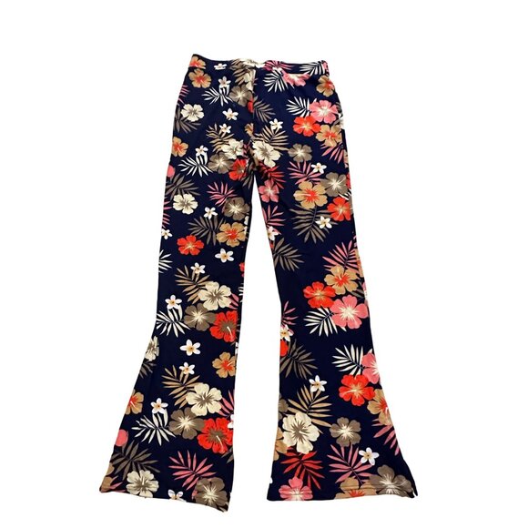 MAZE Tropical Navy Palm Print Flare Leg Pants Size L NEW NWT - Picture 4 of 8